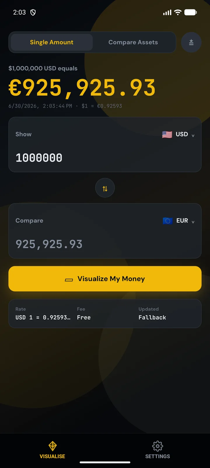 Single mode converting 1,000,000 US dollars to €925,925.93